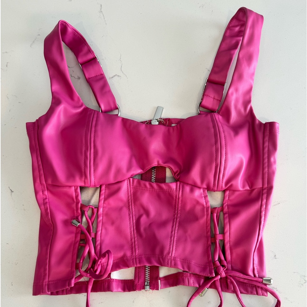 pink fashion nova leather crop top